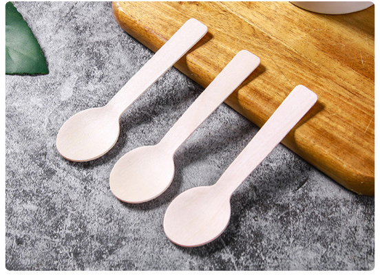 100mm Birchwood Disposable Wooden Dessert Spoons For Eating 100 Pcs