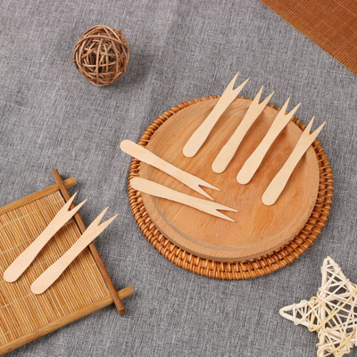 85mm Birchwood Compostable Disposable Wooden Utensils Chip Forks Bulk For Fruit Snack