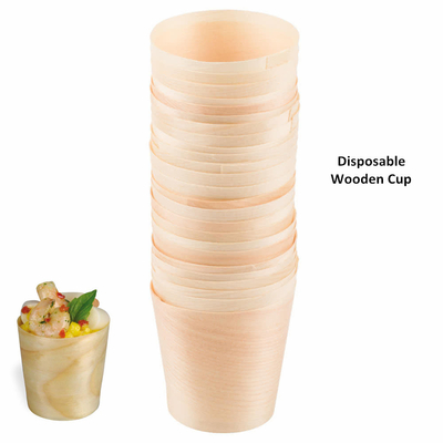 Eco Friendly Pine Wooden Mini Disposable Trifle Cups For Food Dessert 4.5cm