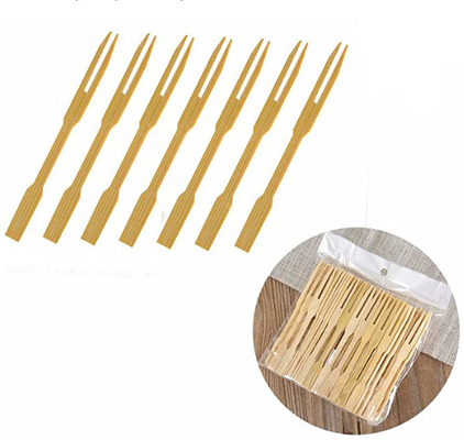 biodegradable Double Prong Mini Bamboo Appetizer Forks 3.5 Inch