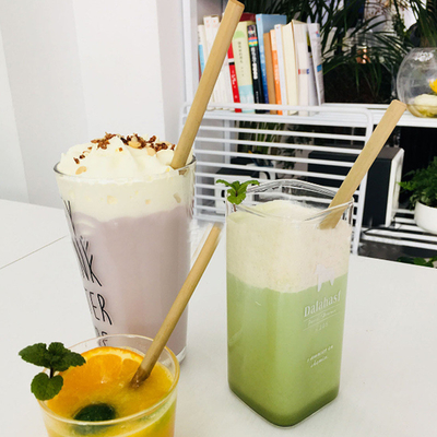 20cm Green Bamboo Fiber Straws Compostable Straws Bulk For Milk Cold Drinks