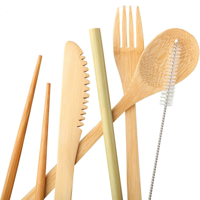 Biodegradable Bamboo Drinking Straws With Cutlery Set For Hot Drinks