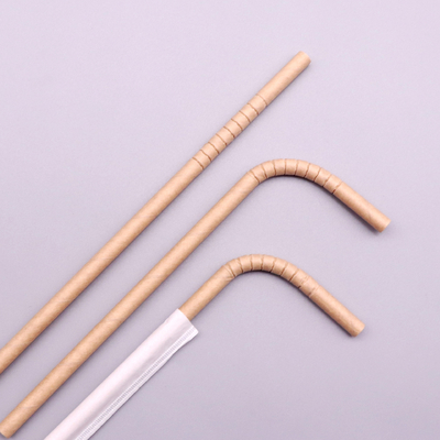 Biodegradable Kraft Wrapped Drinking Straws Paper Smoothie Straws 6mm 19.7cm