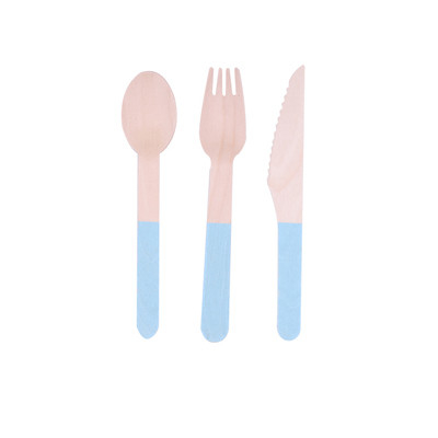 Compostable Blue Wooden Cutlery Set Colorful Tableware Cutlery  for Home Party BBQ