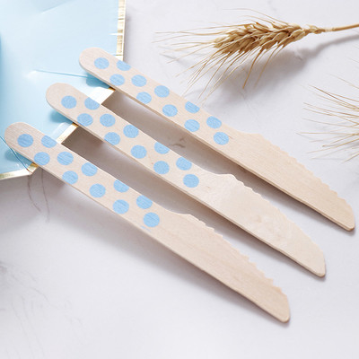 Dotty  160 mm Disposable Blue Wooden Cutlery Kit Biodegradable Utensils For Birthday Dinner