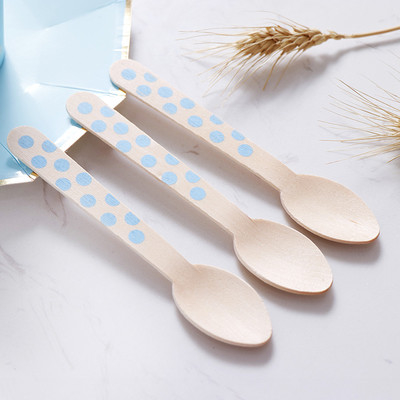 Dotty  160 mm Disposable Blue Wooden Cutlery Kit Biodegradable Utensils For Birthday Dinner