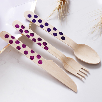 Nature Birchwood Cutlery Set 160 mm Purple Wooden Utensils