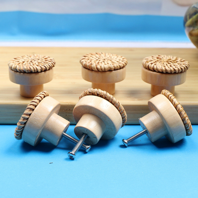 Round Wooden Drawer Knobs Pulls For Furniture Woven Cabinet Knobs