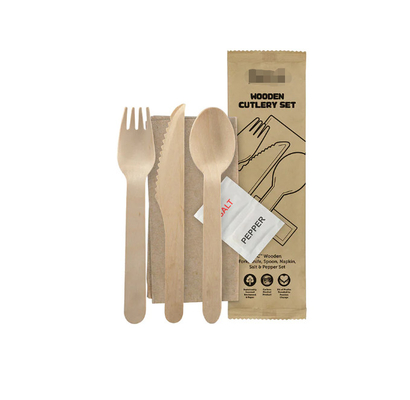 160mm wooden knife fork spoon set paper includes napkin wooden disposable cutlery