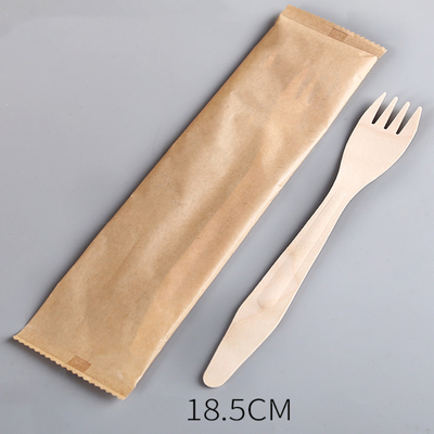 185 mm biodegradable recyclable disposable reinforced vintage wooden fork wrapped individually for activities