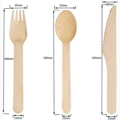 160 mm 100% disposable  wooden knife fork spoon brown napkin pepper wrapped individually can be customized logo