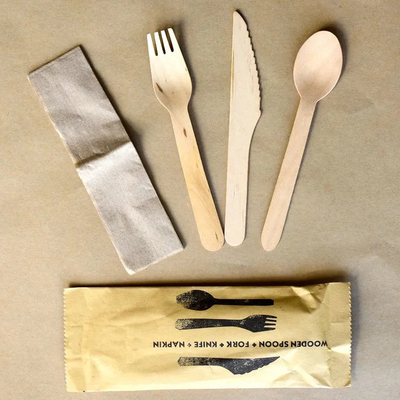 160 mm 100% biodegradable disposable natural wooden knife fork spoon napkin pepper with salt set for home and kitchen