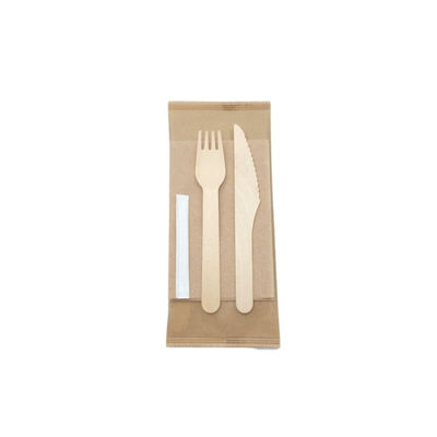 160 Mm Biodegradable Wooden Fork Spoon Napkin Toothpick With Wrapped Paper Package