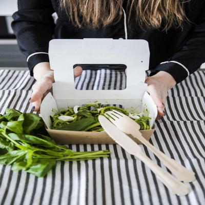 200 Mm Disposable Biodegradable Wooden Knife Fork Spoon Napkin Wrapped Kraft Paper Individual Package