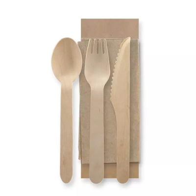 Individual Package Wooden Forks Spoon Knife And Napkin Disposable Wooden Cutlery Set