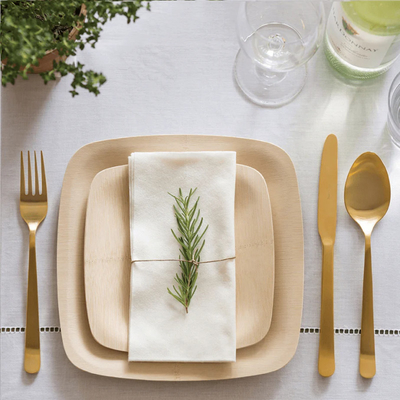 7 Inch Disposable Compostable Bamboo Plate With The Shape Of Square For Hotel