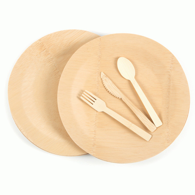 Biodegradable Round Bamboo Dinner Plates Disposable Food Tableware