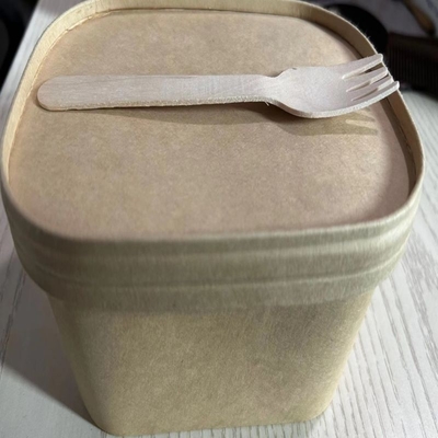 17 Cm Disposable Takeaway Brown Rectangle Kraft Paper Food Container With Cutlery Set In Restaurants Fast Food Store