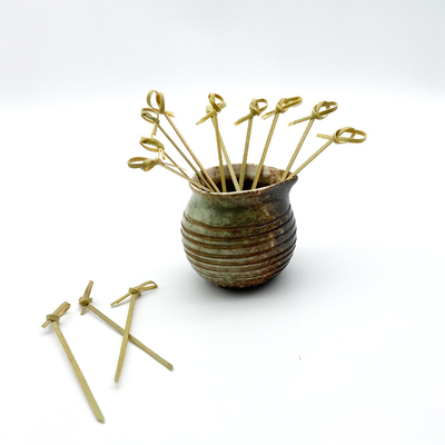 Green Disposable Garnish Food Bamboo Knot Skewers 12cm