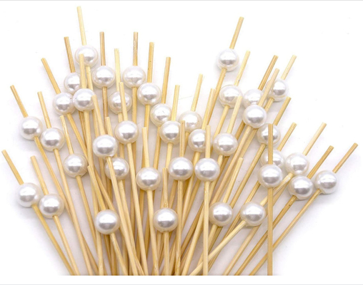 White Pearl Disposable Decorative Bamboo Picks For Cocktail Party 12CM