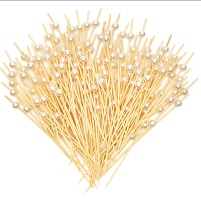White Pearl Disposable Decorative Bamboo Picks For Cocktail Party 12CM