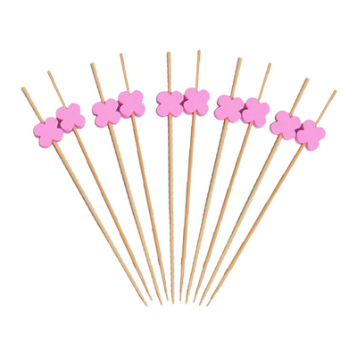 Custom Disposable Bamboo Cocktail Garnish Picks Flower Shaped 15cm