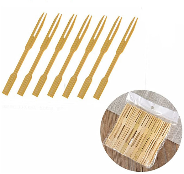 Customized Mini Biodegradable Bamboo Party Forks Disposable 9cm