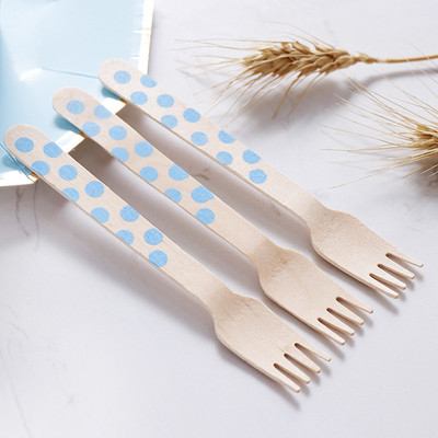 Dotty  160 mm Disposable Blue Wooden Cutlery Kit Biodegradable Utensils For Birthday Dinner