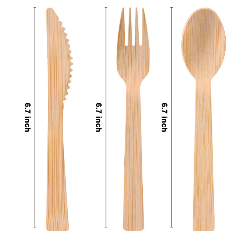 100% Bamboo Forks Spoons Knives Cutlery Compostable Biodegradable Utensils Set