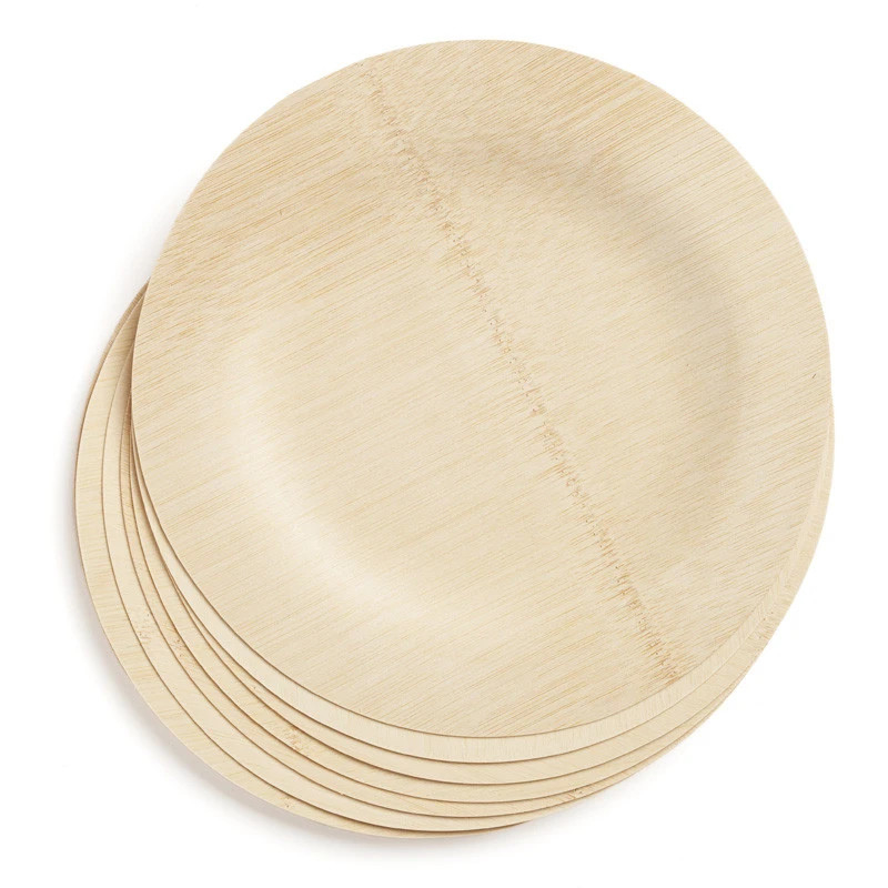 Biodegradable Round Bamboo Dinner Plates Disposable Food Tableware