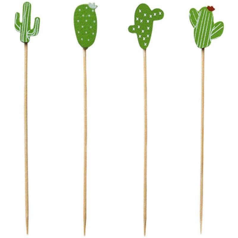 Customized Cactus Bamboo Food Picks For Appetizer Sandwich Burger Flower